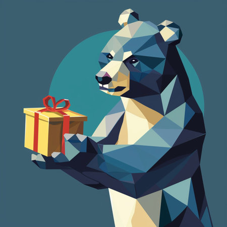 Vector illustration of a cute bear with a gift in his hands.のイラスト素材