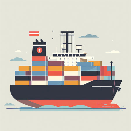 Cargo ship. Freight transportation. Vector illustration in flat styleのイラスト素材