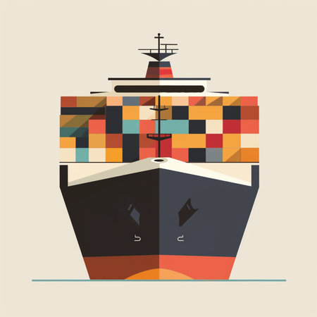 Cargo ship. Vector illustration in flat style. Design element for poster, card, banner.のイラスト素材
