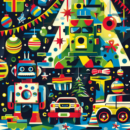 Seamless pattern with toys on the theme of Christmas and New Year.の素材