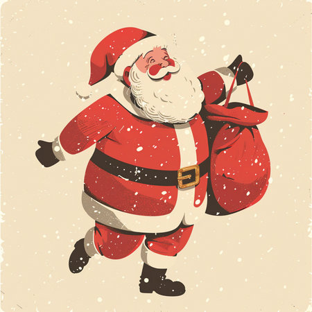Santa Claus with bag full of gifts. Vector illustration in retro style.の素材
