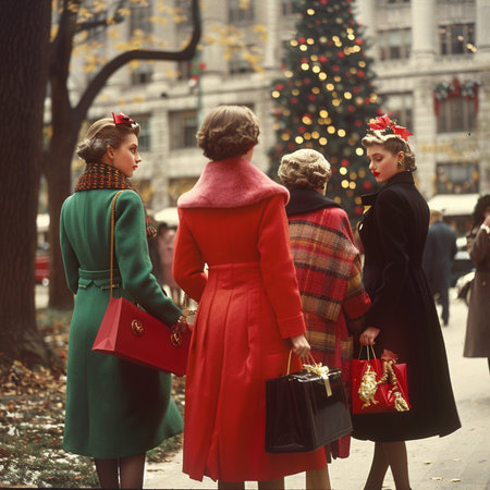 Elegant women with shopping bags on the street in Paris.の素材