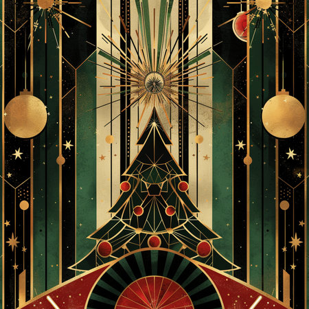 Retro christmas card with christmas tree and ornamentsの素材