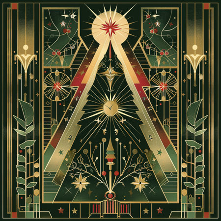 Vintage christmas card with golden Christmas tree. Vector illustration.の素材