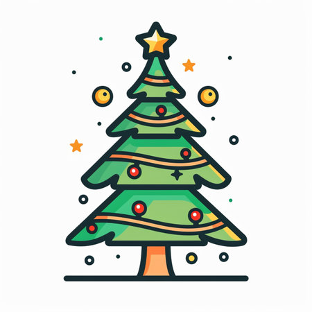 Christmas tree icon in line style. Vector illustration on white background.のイラスト素材