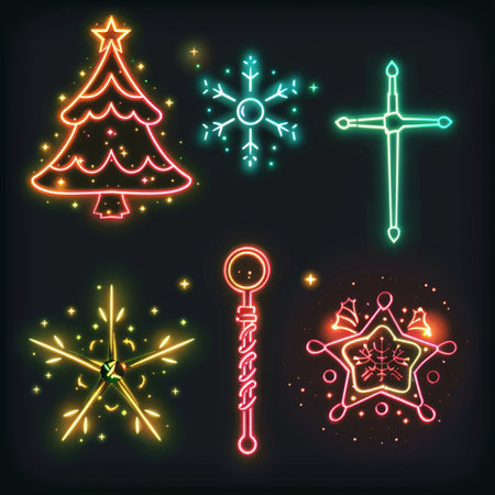 set of neon christmas icons, vector illustration eps10 graphicのイラスト素材