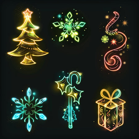Set of neon christmas tree icons. Vector illustration for your designのイラスト素材