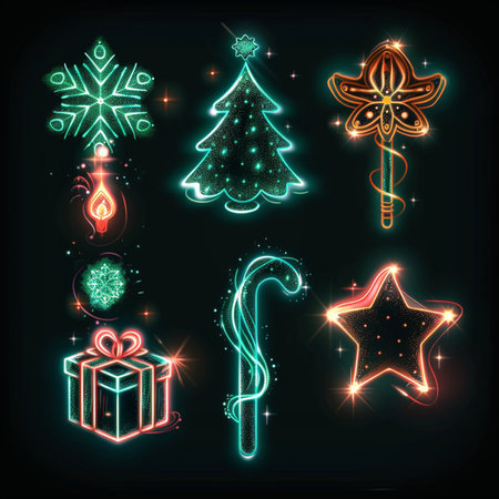 set of neon christmas icons, vector illustration. eps10のイラスト素材