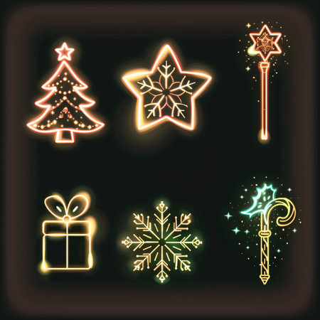 set of neon christmas icons design, vector illustration eps10 graphicのイラスト素材