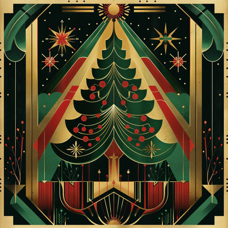 Retro christmas background with christmas tree and snowflakesの素材