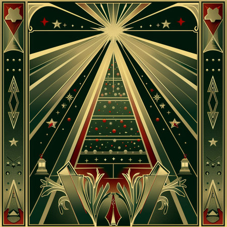 Vintage Christmas card with Christmas tree and decorations. Vector illustration.の素材