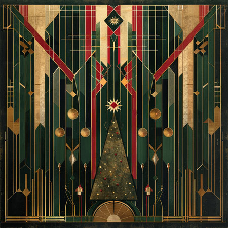 Retro christmas background with christmas tree and decorations. Vector illustration.の素材