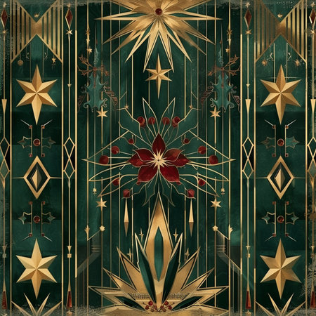 Grunge background with golden stars, flowers and geometric patterns.の素材