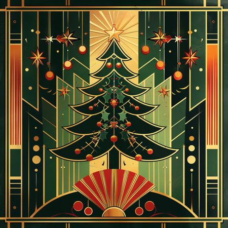 Vintage Christmas card with Christmas tree and snowflakes, vector illustrationの素材