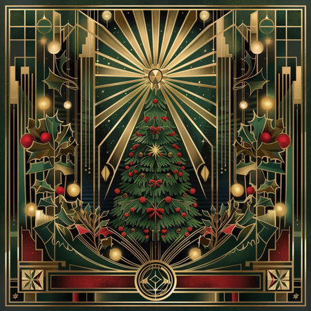 Vintage Christmas background with fir tree and decorations. Vector illustration.の素材