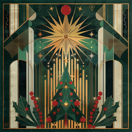Retro christmas card with christmas tree, vector illustration.の素材