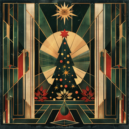 Retro christmas card with christmas tree on grunge backgroundの素材