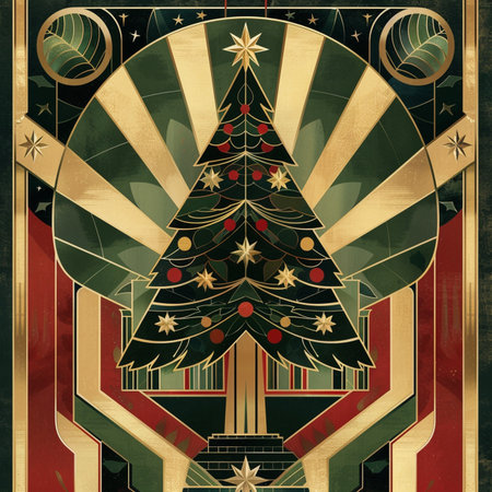 Retro christmas card with christmas tree and snowflakesの素材