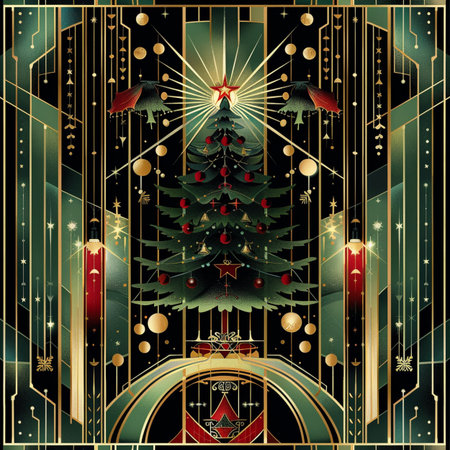 Christmas card with a Christmas tree on a black background. EPS 10 vector file includedの素材