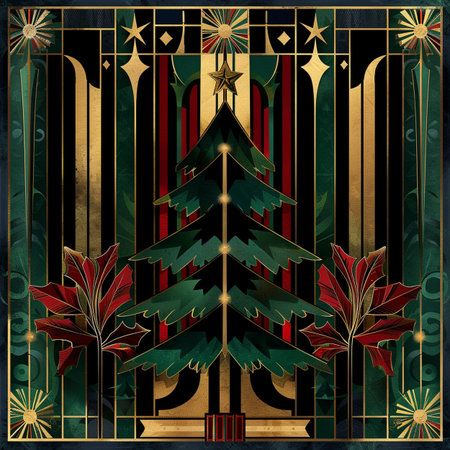 Retro Christmas card with fir tree and decorative elements on grunge backgroundの素材