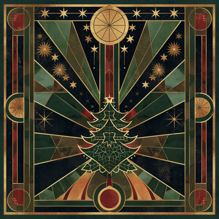 Vintage Christmas background with a Christmas tree and snowflakes.の素材