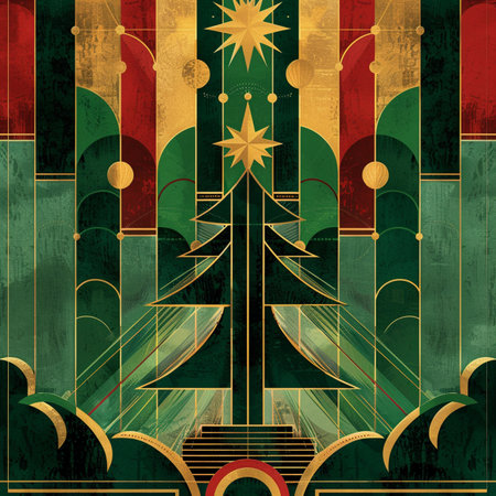 Retro christmas background with christmas tree. Vector illustration.の素材