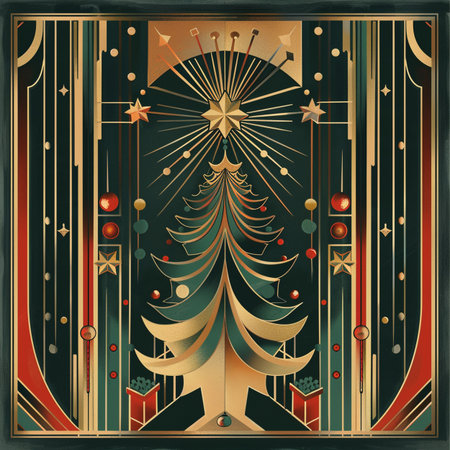Retro christmas card with stylized Christmas tree. Vector illustration.の素材