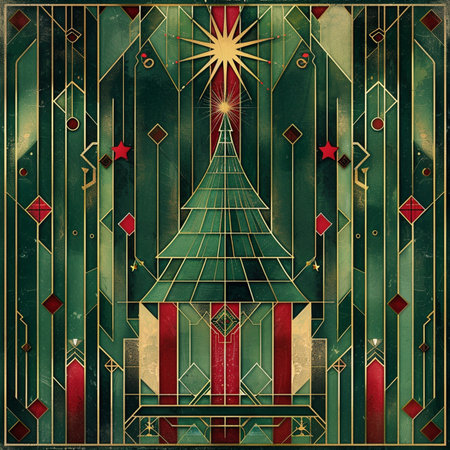 Christmas card with a Christmas tree on a green background. Vector illustration.の素材