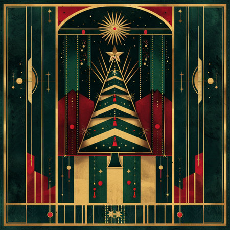 Retro christmas greeting card with Christmas tree. Vector illustration.の素材