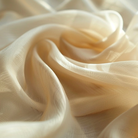 closeup of white crepe de china silk fabric texture backgroundの素材