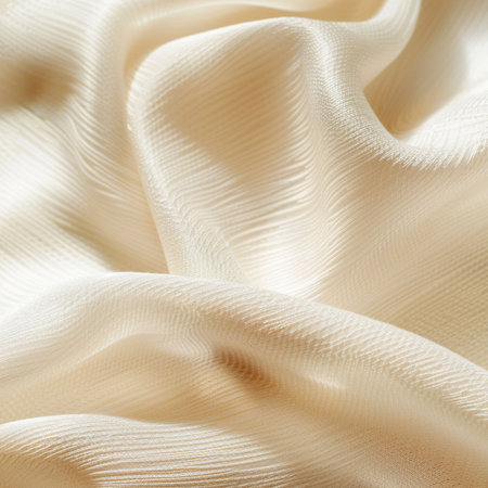 close up of white satin fabric texture background. studio shot.の素材
