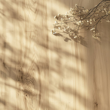 Blossoming branch on a wooden background. The concept of spring and summer.の素材