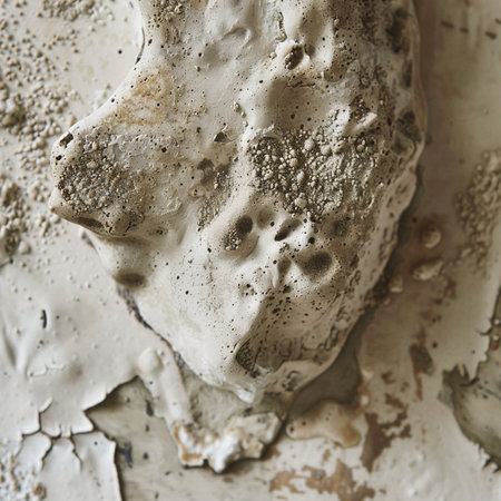 close-up of the face of a man made of peeling paintの素材