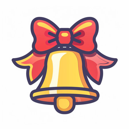 Christmas bell with red bow. Vector illustration in doodle style.のイラスト素材
