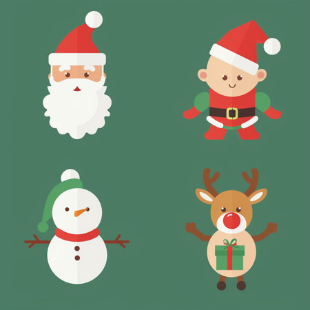Christmas and New Year vector illustration. Santa Claus, reindeer, snowman, snowman.のイラスト素材