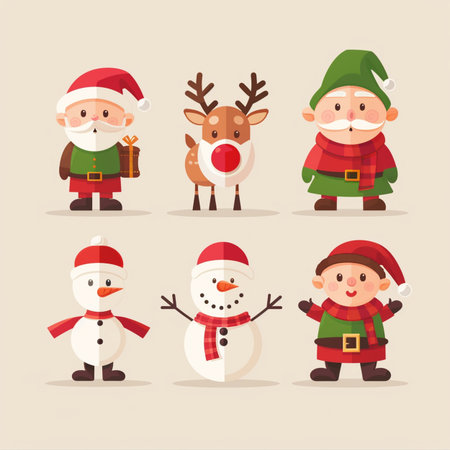 Santa Claus, snowman, reindeer and elf vector illustration.のイラスト素材