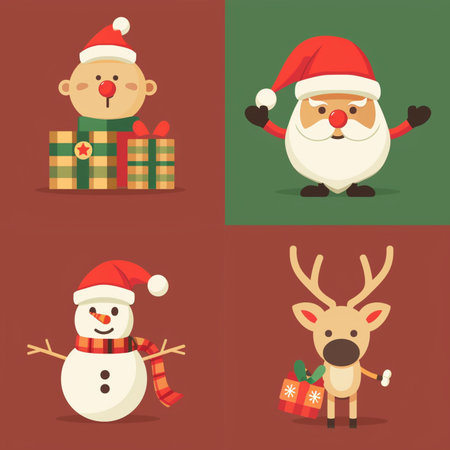 Santa Claus, reindeer and snowman cartoon vector illustration.のイラスト素材