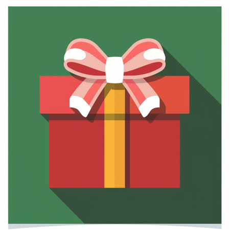 Gift box with red bow on green background. Vector illustration.のイラスト素材
