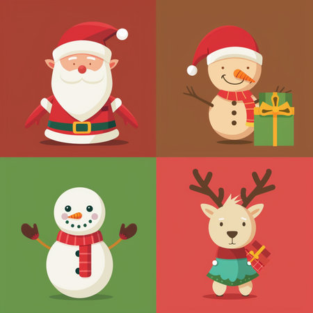 Christmas icons set. Santa Claus, reindeer and snowman. Vector illustrationのイラスト素材