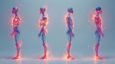 Human Skeleton Anatomy with Fire and Flames - 3D Illustrationの素材