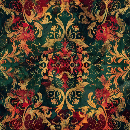 Vintage floral ornament on grunge background. Seamless patternの素材