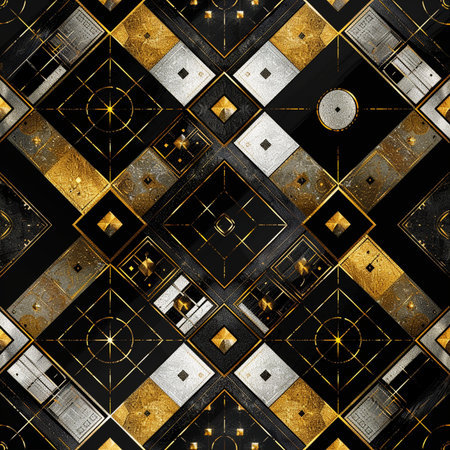 Geometric pattern with gold and black elements. Geometric abstract backgroundの素材