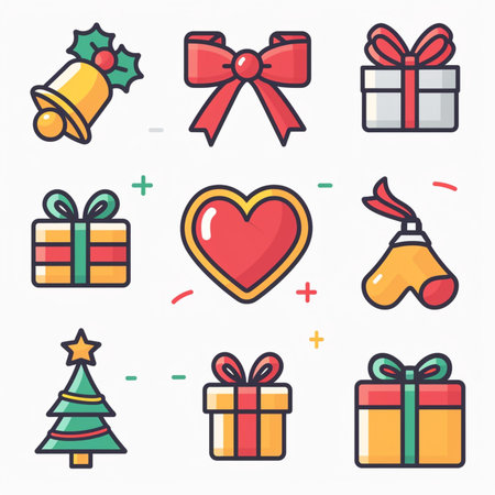Christmas and New Year icons set in thin line style. Vector illustration.のイラスト素材