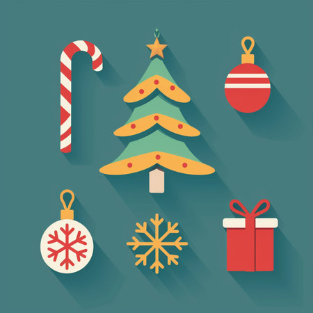 Christmas icons set. Flat design. Vector illustration. Eps 10.のイラスト素材