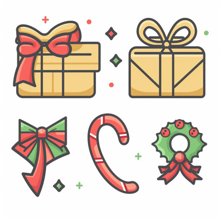 Christmas and New Year icons set. Vector illustration in line style.のイラスト素材