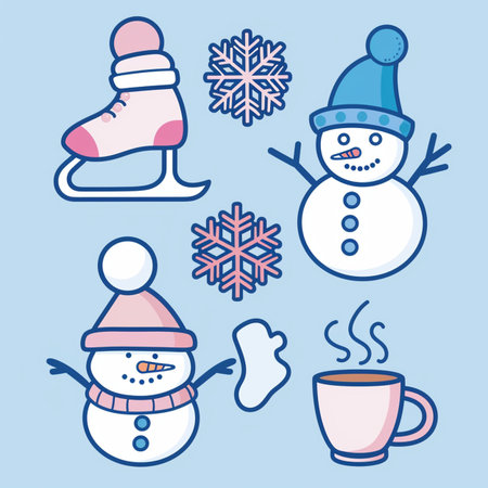 Snowman and winter icons set. Vector illustration in cartoon style.のイラスト素材