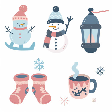 Set of cute winter hand drawn vector illustrations in scandinavian styleのイラスト素材