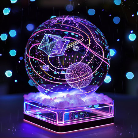 Magic crystal ball with magic lights on dark background. 3D renderingの素材