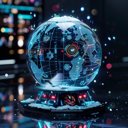 Globe with digital world map on dark background. 3d renderingの素材