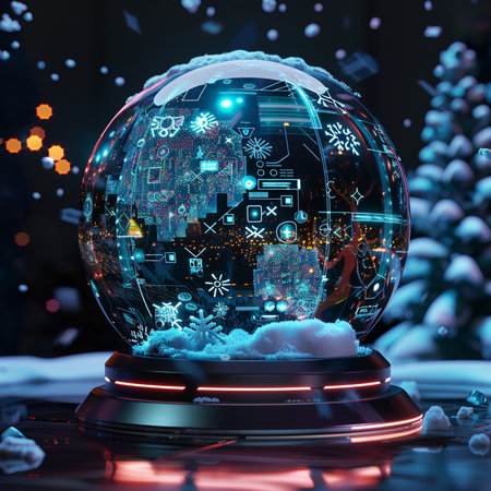 Snow globe with city map and snowflakes. 3d renderingの素材